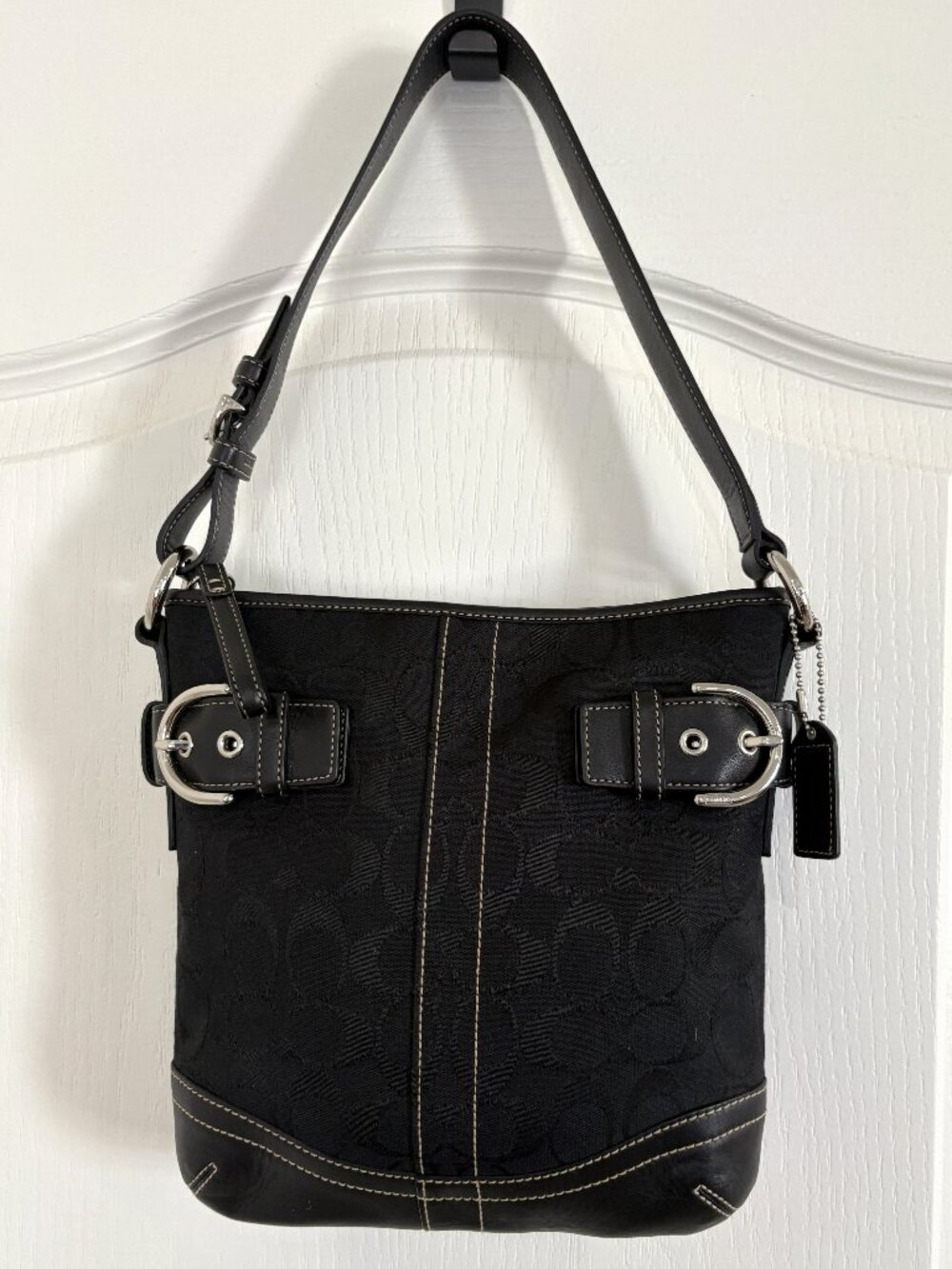 NEW Vintage Coach Signature Small Soft Duffle Bag Leather Shoulder Handbag Black